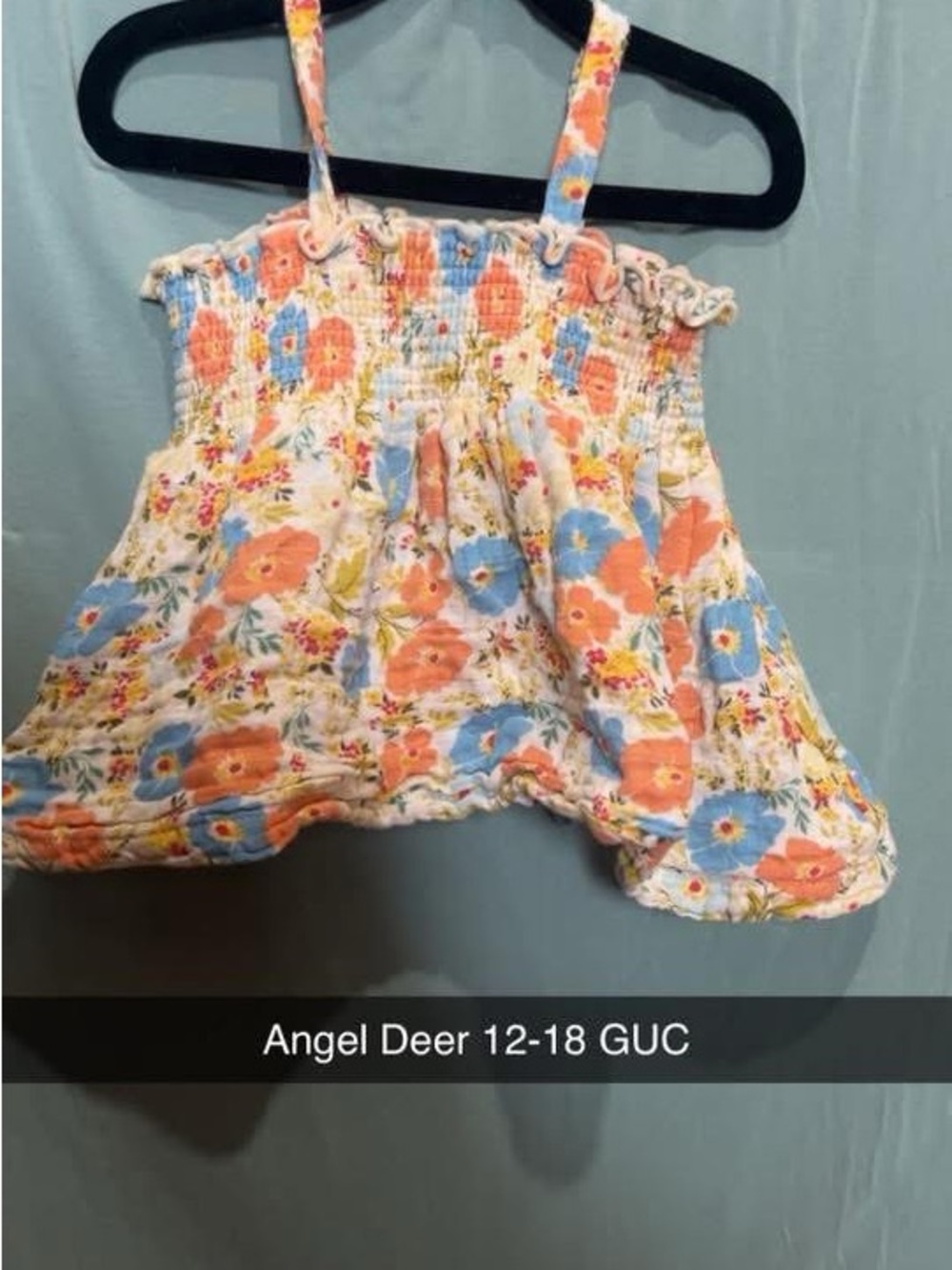 Angel Dear Floral Smocked Tank Top - White with Blue & Orange Flowers